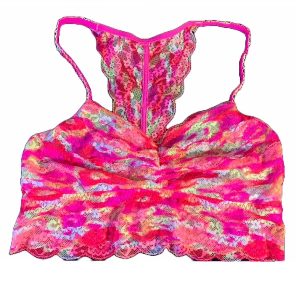 Pink Victoria Secret Lace Racerback Bra Hot Pink Size Medium
